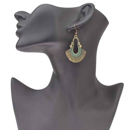 Boho Antique Carved Flower Dangle Drop Earrings for Women Vintage Retro Handmade Hollowed Antiqued Bronze Floral Shaped Geometric Gold Silver Plated Hoop Earrings for Ethnic Style Jewelry Gifts - color: Antique gold