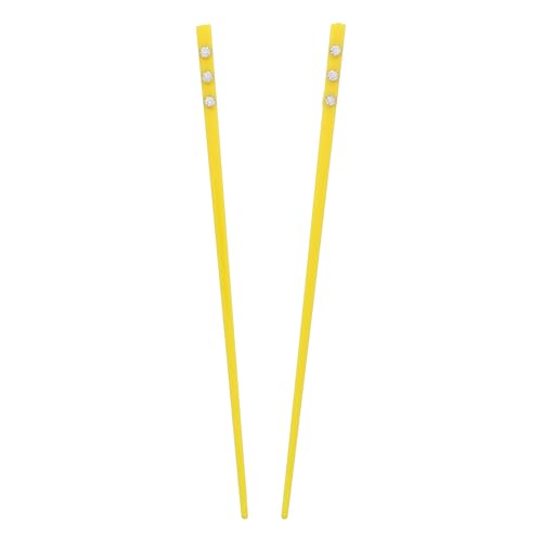 Set of 2 Hair Sticks with 3 Diamonds Chopsticks - Yellow - color: Yellow