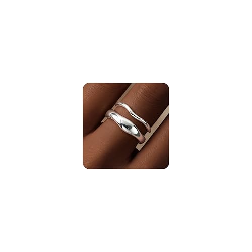 Gold Rings for Women Men Non Tarnish, Waterproof Chunky 14K Gold Plated Dainty Stackable Rings Trendy Statement Pinky Thumb Rings Engagement Eternity Wedding Band Ring Stacking Gold Jewelry Size 3 4 5 6 7 8 9 10 11 - color: Silver, size: 6.5