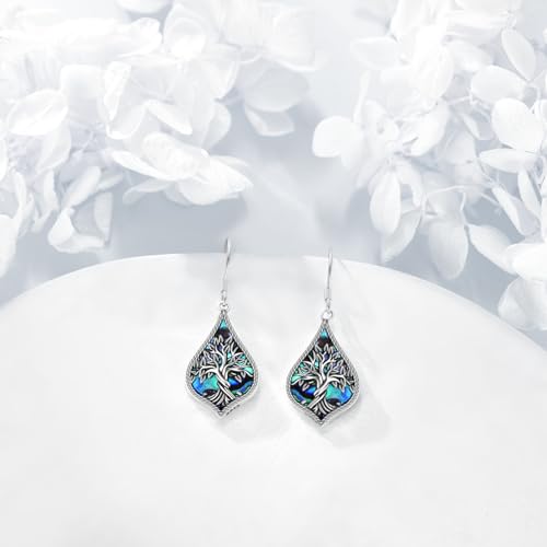 TIGER RIDER Abalone Shell 925 Sterling Silver Dangle Earrings Lightweight Filigree Dangle Drop Earrings for Women - style: Tree of life