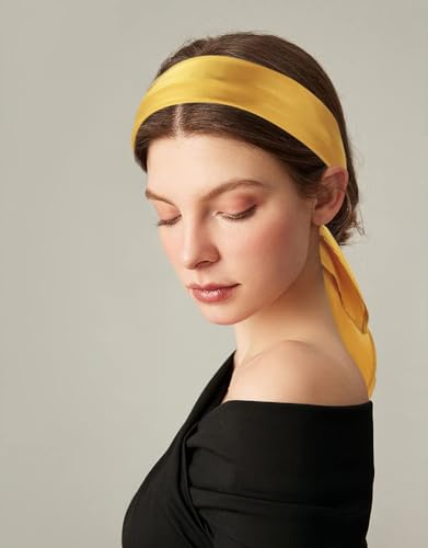 GERINLY Solid Color Long Neckerchief Pure Skinny Scarf Necktie for 50's Costume Party Wedding Cosplay Accessory Headband - color: Yellow