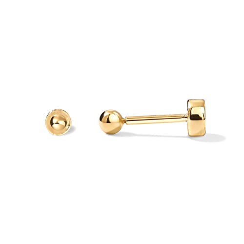 PAVOI 14K Gold Plated Solid 925 Sterling Silver Posts Dainty Ball Stud Flatback Earrings for Women - Cartilage Helix Piercing Jewelry - Small Screwbacks Stud Earrings for Women - color: Yellow Gold