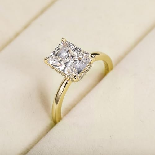 EAMTI 1/2/3/4CT 925 Sterling Silver Engagement Rings Radiant Cut Solitaire Cubic Zirconia CZ Wedding Promise Rings for Her Wedding Bands for Women Size 3-11 - color: Gold-3CT