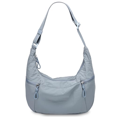 VASCHY Crossbody Crescent Bag for Women, Casual Lightweight Nylon Large Slouchy Hobo Bags Purses for Travel/Gym/Work/College - color: Light Blue