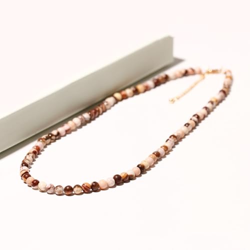 Simple Choker Necklace for Women Real Stone and Crystals Necklaces 4mm Beaded Choker Jewelry Meditation Gift for Women (16"+2") - style: Australian Zebra Stone