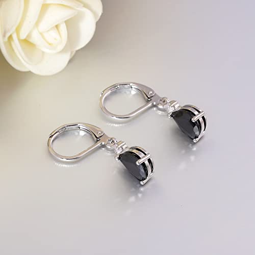 CiNily Teardrop Leverback Dangle Earrings for Women Hypoallergenic 14K Gold Plated Cubic Zircon Drop Earrings Fashion Crystal Earrings for Girls Jewelry Christmas Gifts - color: White Gold-Black CZ