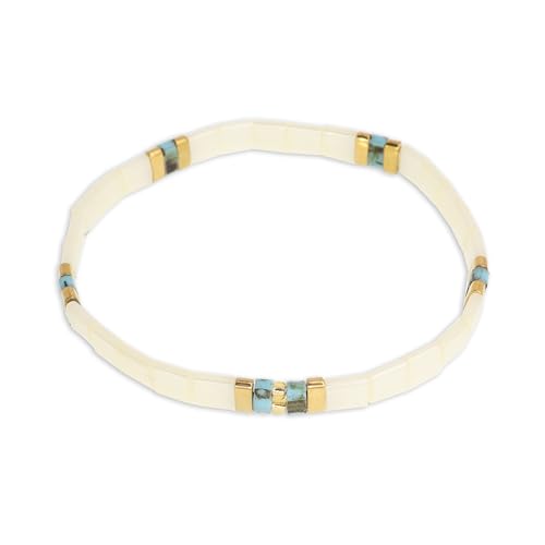 Sonateomber Tila Flat Beaded Stretch Bracelets for Women, Trendy Unique Colorful Square Beads Handmade Stack Bracelet Friendship Accessories Fashion Jewelry Gift - color: Beige Gold