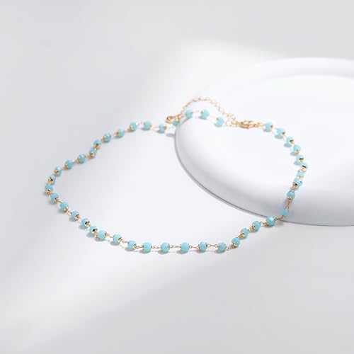 Beaded Choker Necklaces for Women 18k Gold Plated Dainty Gold Choker Necklaces for Women - style: light blue choker