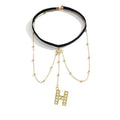 Letter Initial Leg Chain Thigh Jewelry for Women Summer Beach Bead Leg Chain Name Elegant Elastic Body Chain Jewelry - color: H