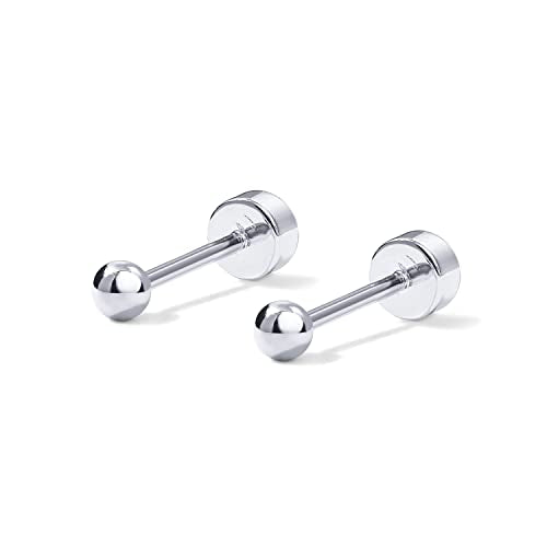 PAVOI 14K Gold Plated Solid 925 Sterling Silver Posts Dainty Ball Stud Flatback Earrings for Women - Cartilage Helix Piercing Jewelry - Small Screwbacks Stud Earrings for Women - color: White Gold