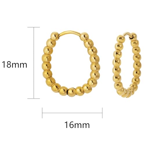 Stainless Steel Hoop Earrings for Women Gold Tone Geometric, Huggie Heart Twisted Minimalist Engraved Designs for Daily Wear - color: Gold_18mm*16mm