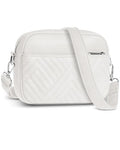 Vantamo Premium Quilted Crossbody Bags for Women with Anti-Pickpocket Clip, Vegan Leather Handbags, Travel Purses for Women - color: White With Faux Leather Strap