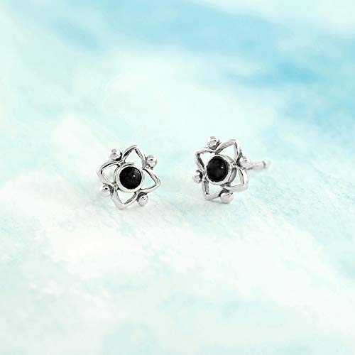 Boma Jewelry Sterling Silver Flower Shaped Dot Stud Earring - color: Onyx