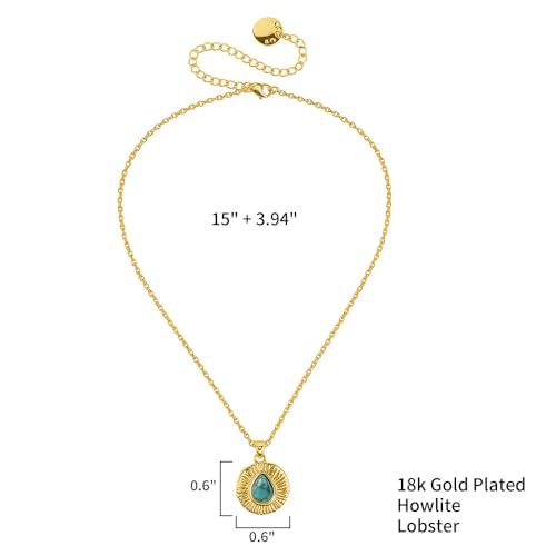 ZANNAH 18K Gold Turquoise Pendant Necklace for Women - Natural Howlite Stone & Gold Jewelry, Adjustable 15"- 18.94" Long Chain for V-Neck Outfits