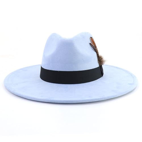 LIDHAY Big Wide Brim Fedora Hats for Women Men Western Suede Hat Panama Hat Outdoor Hats - color: Sky Blue
