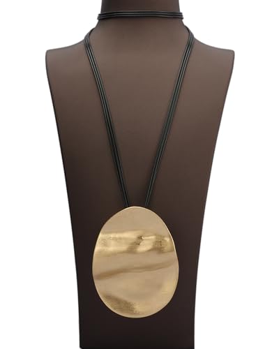 GelConnie Leather Necklace for Women Large Pendant Long Brown Necklace Circle Leather Choker Vintage Sweater Necklace Gold Chunky Boho Necklaces for Women - style: Boho Sweater Necklace