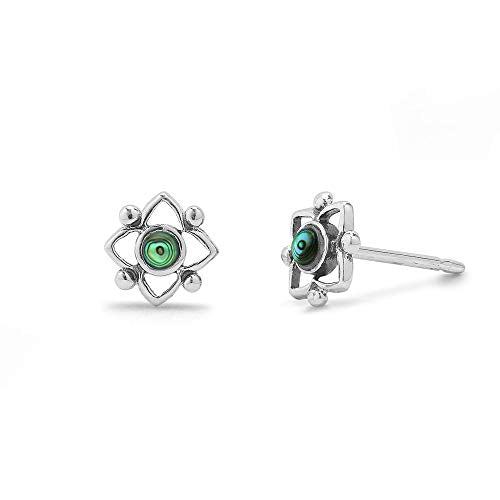 Boma Jewelry Sterling Silver Flower Shaped Dot Stud Earring - color: Abalone
