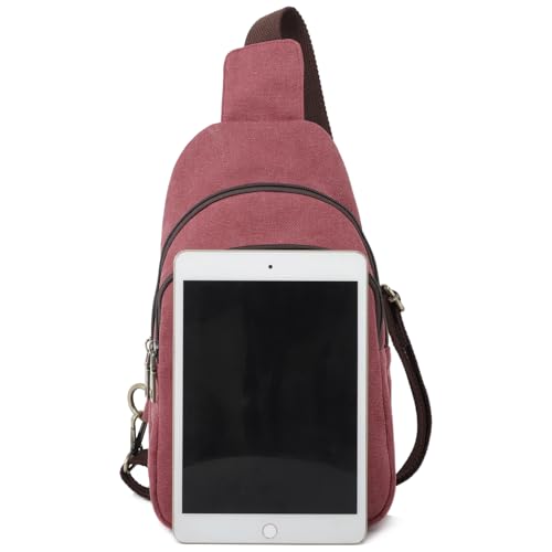 SILKAREA Canvas Sling Bag for Wome Crossbody Purse Small Sling Backpack Purse Travel Hiking Chest Bag Daypack - color: Wine Red