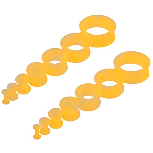 WBRWP 20/28pcs Ear Stretching kit Set: Hollow Hard/Soft Silicone Plugs and Tunnels Ear Expander Gauges Stretcher Body Piercing Jewelry - style: 28pcs Thick/Yellow