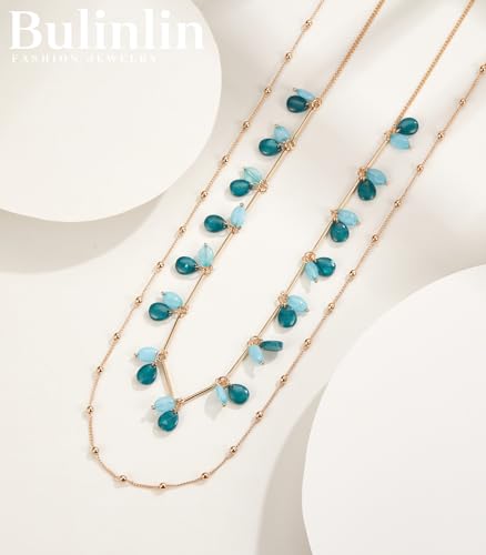 BULINLIN Layered Long Necklaces for Women Long Beaded Chain Necklace CostumeJewelry Mothers Day Gifts for Mom - color: Sea green