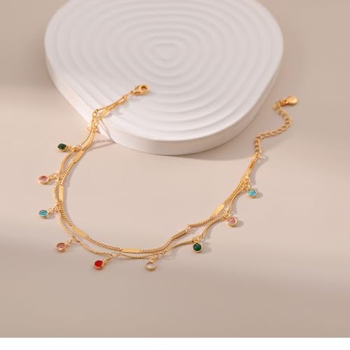 Yumikoo 18k Gold Plated Anklet Ankle Bracelets for Women - style: Colorful Round Pendant