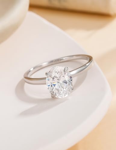 EAMTI 3CT 925 Sterling Silver Engagement Rings Oval Cut Solitaire Cubic Zirconia CZ Wedding Promise Rings for Her Wedding Bands for Women Size 3-11 - color: Brass-Silver