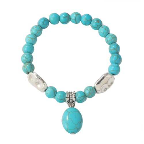 Turquoise Bracelet for Women, 8mm Beaded Stretchable Unisex Bracelet, Boho Turquoise Bead Bracelet Stone Beaded Bracelets Turquoise Jewelry for Women - color: Turquoise Pendant