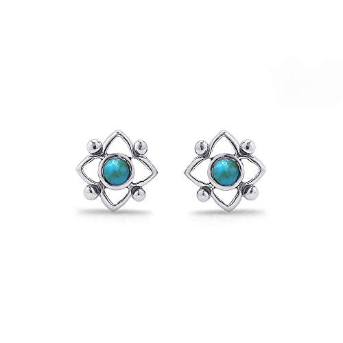 Boma Jewelry Sterling Silver Flower Shaped Dot Stud Earring - color: Blue Turquoise