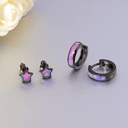 CiNily Huggie Earrings Opal Hinged Hoop Earrings Gold Plated Hypoallergenic Small Hoop Earrings for Women Teen Girls Men Sensitive Ears - color: Purple-Black Gold