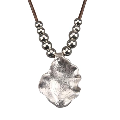 Bohemian Women's Leather Long Pendant Necklace Sweater necklace Adjustable Retro Woven Handmade Jewelry - color: Silver Lotus Leaf