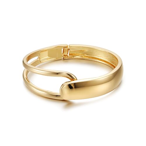 Chunky Gold Bracelet - Tear Drop & Cuff Bracelet - Polished Twisted Hinged Bangle - Wide Wrist Cuff - Irregular Twisted Bangles for Women - color: B gold