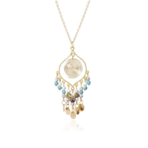 Bohemian Long Tassel Turquoise Beads Water Drop Dangle Earrings For Women Vintage Sbb Copper Coil Necklace Mujer Exaggerated Earring - color: Style 3
