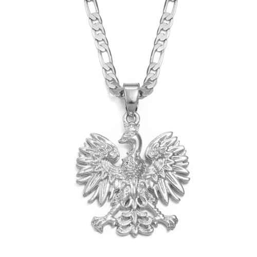 Poland Symbol Eagle Pendant Necklace for Women Men - Eagles Chain Necklace Polska Poles for Unisex - Fashion Accessories Gift Poland - Polish Jewelry Gift - color: Silver, size: 17.7 Inches
