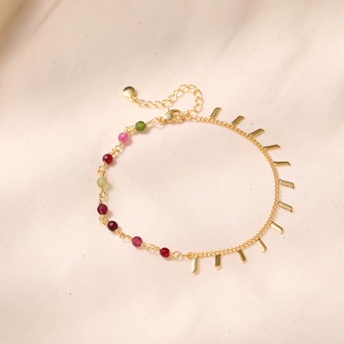 Yumikoo 18k Gold Plated Anklet Ankle Bracelets for Women - style: Colorful gemstones and gold tassels