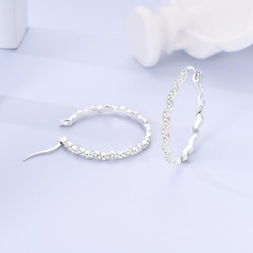 NARMO 925 Sterling Silver Hoop Earrings for Women Hypoallergenic Lightweight Simple Huggie Hoop Earrings Twisted Hoop Earrings Colorful Cubic Zirconia Hoop Earrings Rainbow Hoop Earrings - color: Sparkling Waves