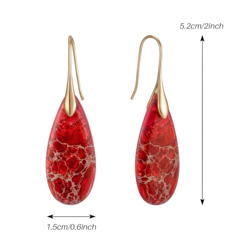 SELOVO Stone Fishhook Dangle Drop Earrings Statement Earrings for Women Stone - color: Red-Gold Color Hook