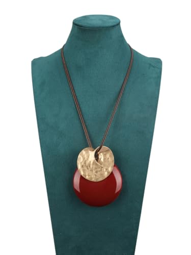 Leather Necklace for Women Large Pendant Hippie Choker Necklace Vintage Sweater Necklace Chunky Boho Necklaces for Women - style: Chunky Circle Necklace
