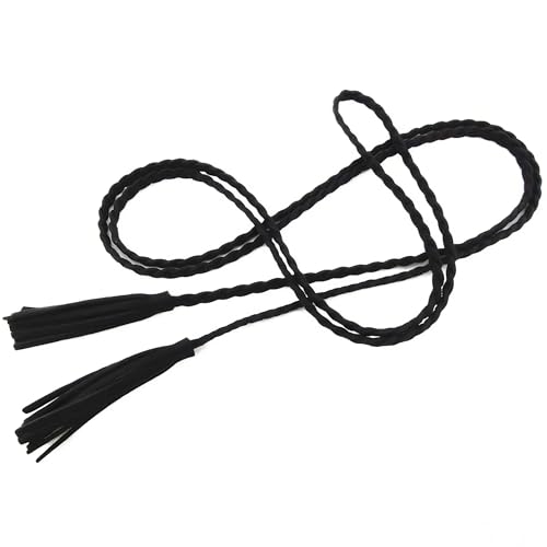 Women's Waist Belts Woven Tassels Chain Belt Skinny Rope Belt for Skirt Dress Boho Style - color: Black-1