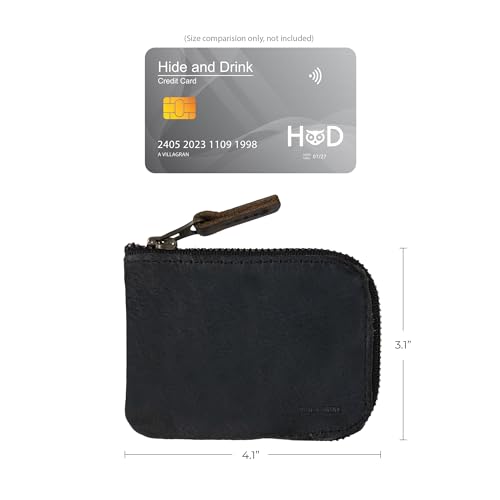 Hide & Drink, Full Grain Leather Zippered Card Wallet for Men and Women, Coin Pouch, Money Holder, Pocket Organizer, Handmade, Charcoal Black - color: Charcoal Black