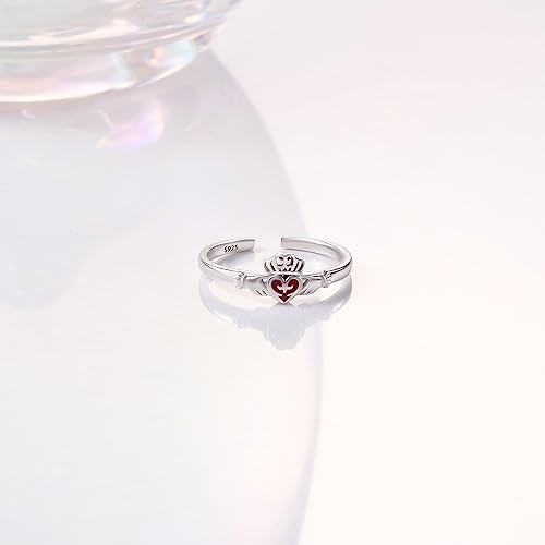 CHIC & ARTSY 925 Sterling Silver Open Toe Ring for Women - Lightweight Comfortable Yoga Toe Rings, Adjustable Stackable Toe Rings, Boho Coastal Vacation Beach Foot Jewellery - color: 1# Claddagh ring