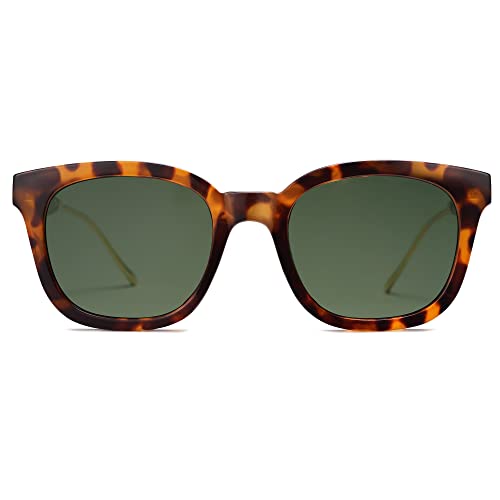 SOJOS Classic Square Polarized Sunglasses Womens Mens Retro Trendy UV400 Sunnies SJ2050 - color: Dark Tortoise/Green