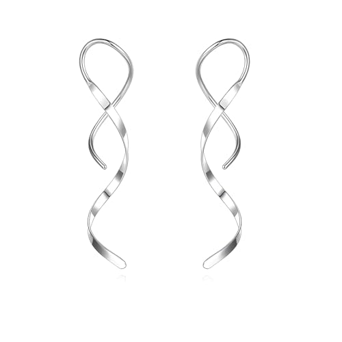 Silver Dangle Earrings, Hypoallergenic 14K White Gold Plated Twisted Pull Through Drop Earrings for Women Dainty Lightweight Jewelry for Valentines Mother's Day Birthday Thanksgiving Day Gifts - style: I