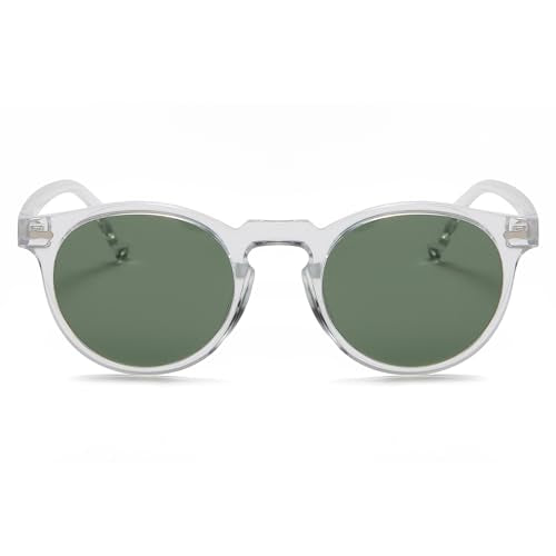 LJCZKA Round Polarized Sunglasses for Men Women Retro Small Face Sunglasses Polarized Vintage Sun Glasses UV400 Protection - color: Clear Green
