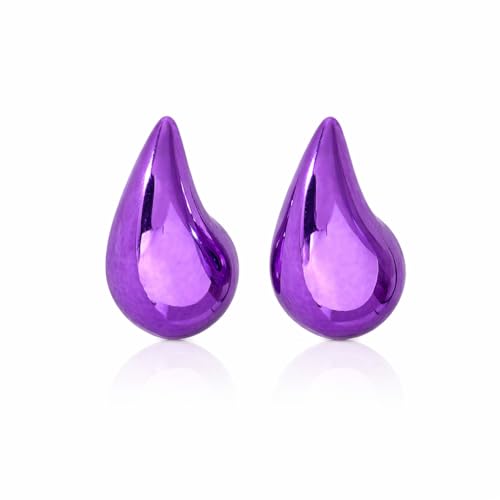 14K Gold Clip On Earrings Women,Teardrop Chunky Detachable Hoop Clip-On Earrings for Non Pierced Ears Hypoallergenic Lightweight Earring Clips - color: Purple Gold