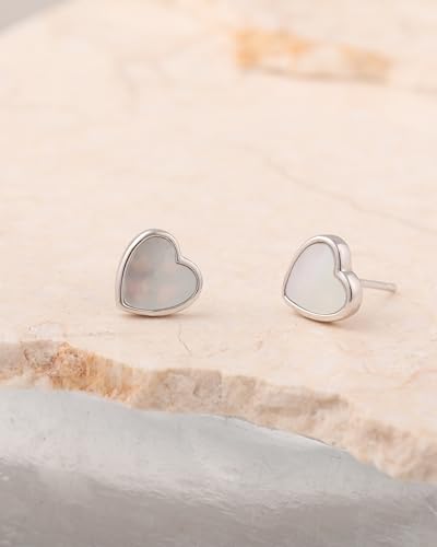 S.Leaf Gold Stud Earrings for Women Sterling Silver Gold plated Hypoallergenic Shell Mother of Pearl Post Earrings for Women Birthday Gifts - color: B02_Shell_7mm_Silver