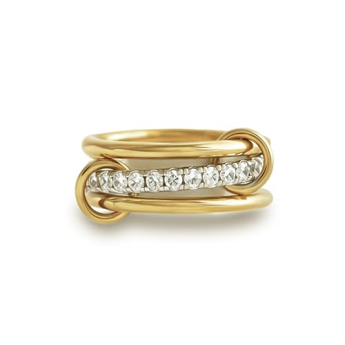 Gold Stackable Rings for Women Non Tarnish, 18k Gold Plated Cubic Zirconia Rings, Silver Gold Multi Ring Mixed Metals Stack Rings Set - color: Gold, size: 11