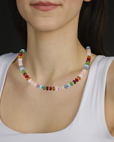 Boho Beaded Necklace for Women, Colorful Natural Stone Choker Necklace, Summer Beach Bead Necklaces Handmade Jewelry Birthday Gifts - color: 8MM