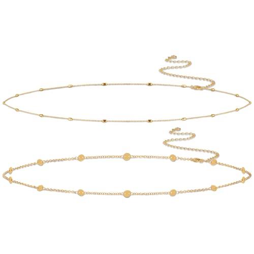 Kyerlyn Body Chain for Women 14K Gold Plated Waist Beads Chain Gold Belly Belt Cuban Layered Body Chains Waterproof Adjustable Sexy Bikini Beach Body Jewelry Daily Belts Gifts for Women 26.5-33Inch - style: Bead+Sequin -GD