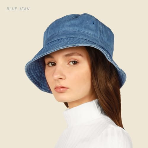 Hot Summer Bucket Hat - Trendy Cotton Sun Hat for Beach, Golf, Fishing - Fun Outdoor Vacation Boonie for Men and Women - color: Dark Denim
