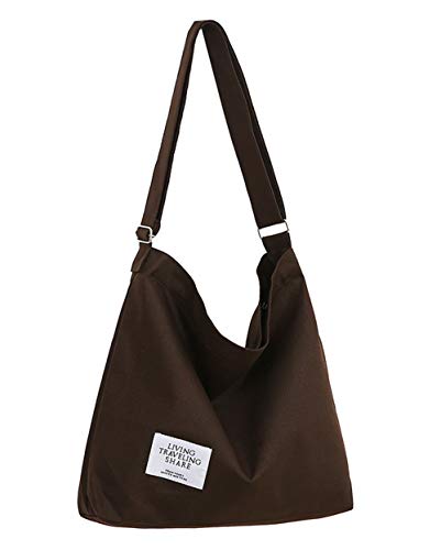 Covelin Women's Retro Large Size Canvas Shoulder Bag Hobo Crossbody Handbag Casual Tote - color: Coffee